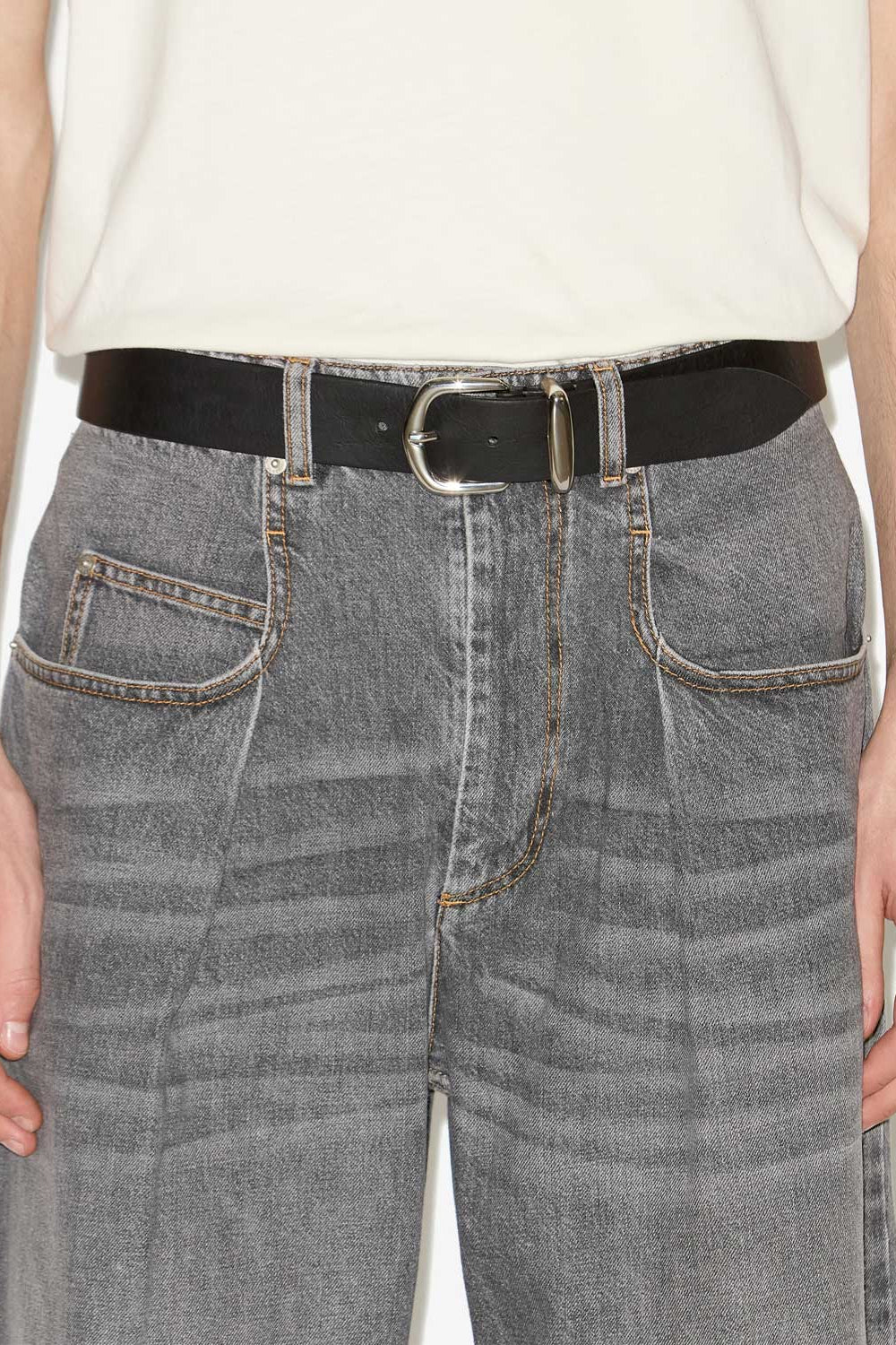 Ceinture delah classique en cuir - Noir et argenté - Man - 2