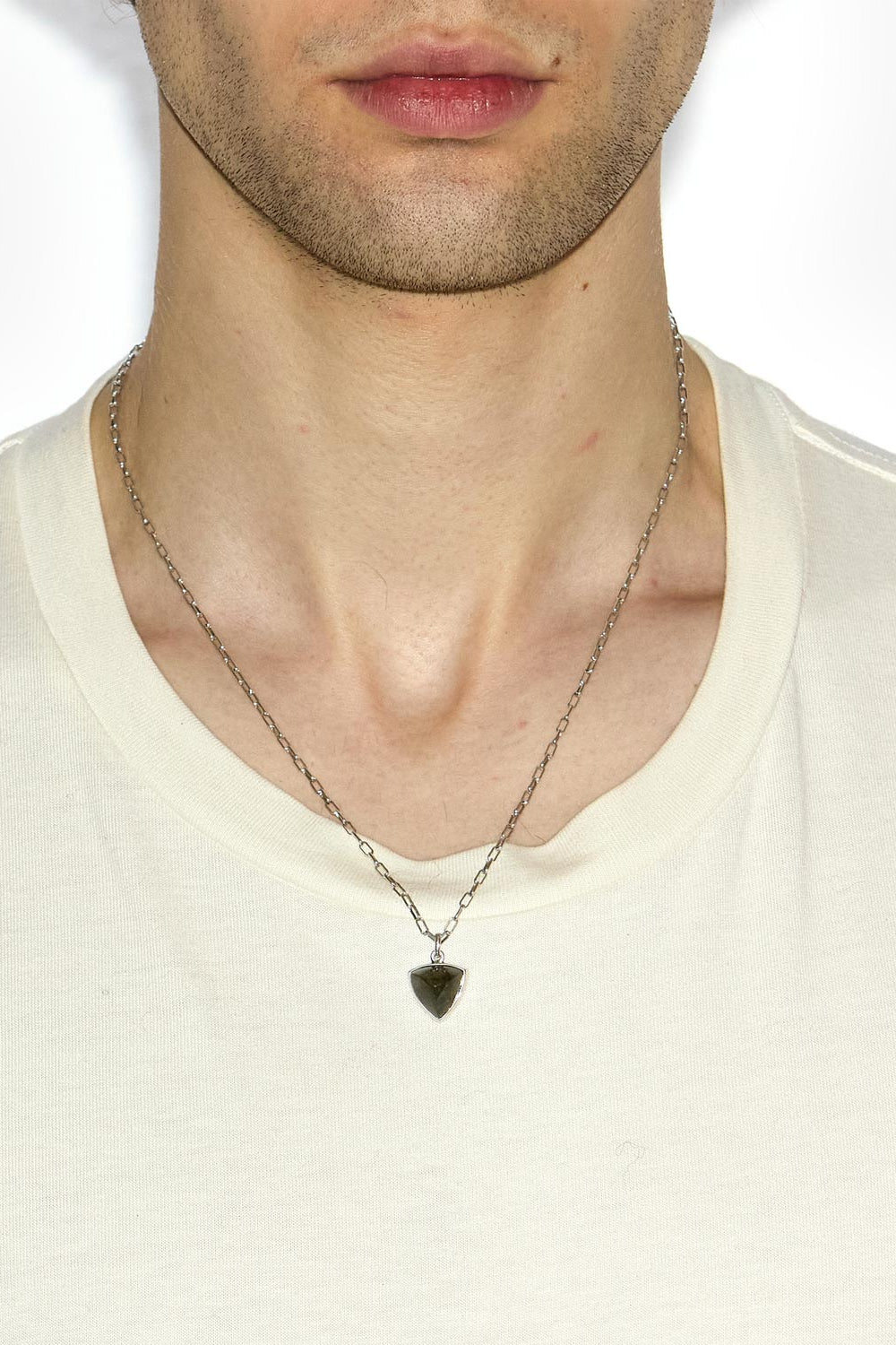 Cheerful man necklace with stone pendant - Khaki-silver - Man - 2