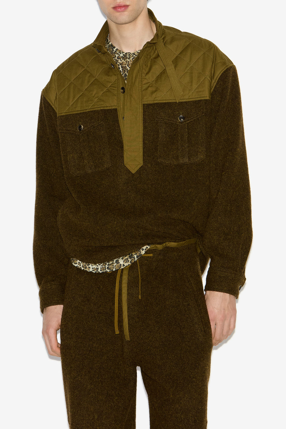 Pullover stiven aus materialmix mit langen ärmeln - Dark khaki - Man - 4