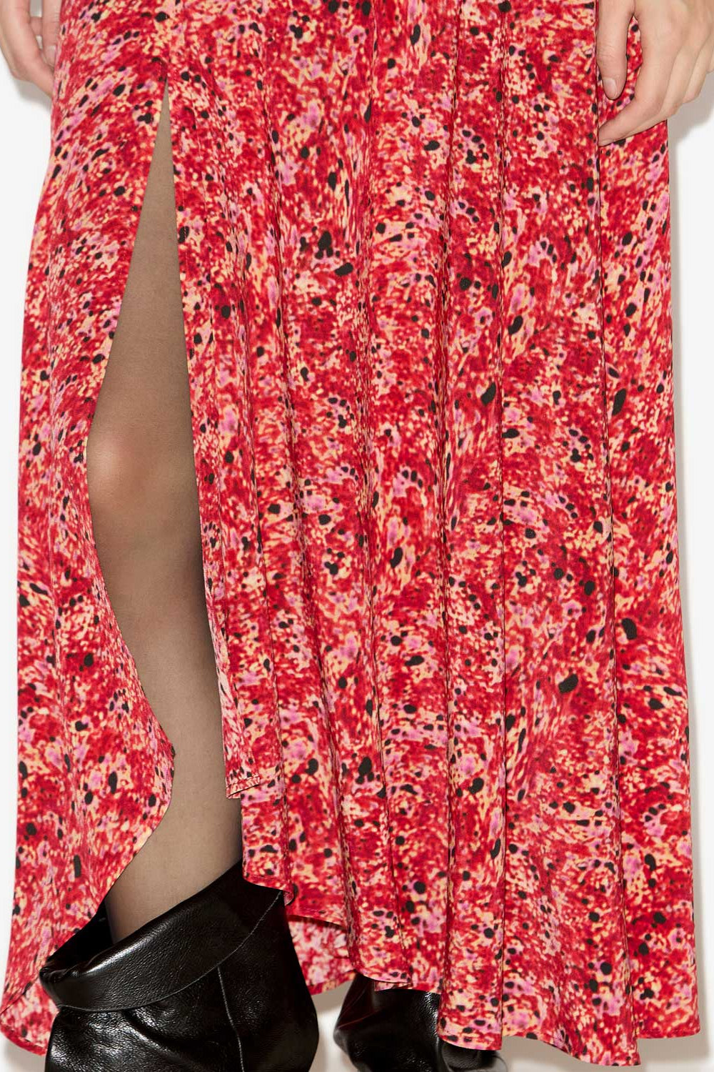 Sakura long printed silk skirt - Red - Woman - 3