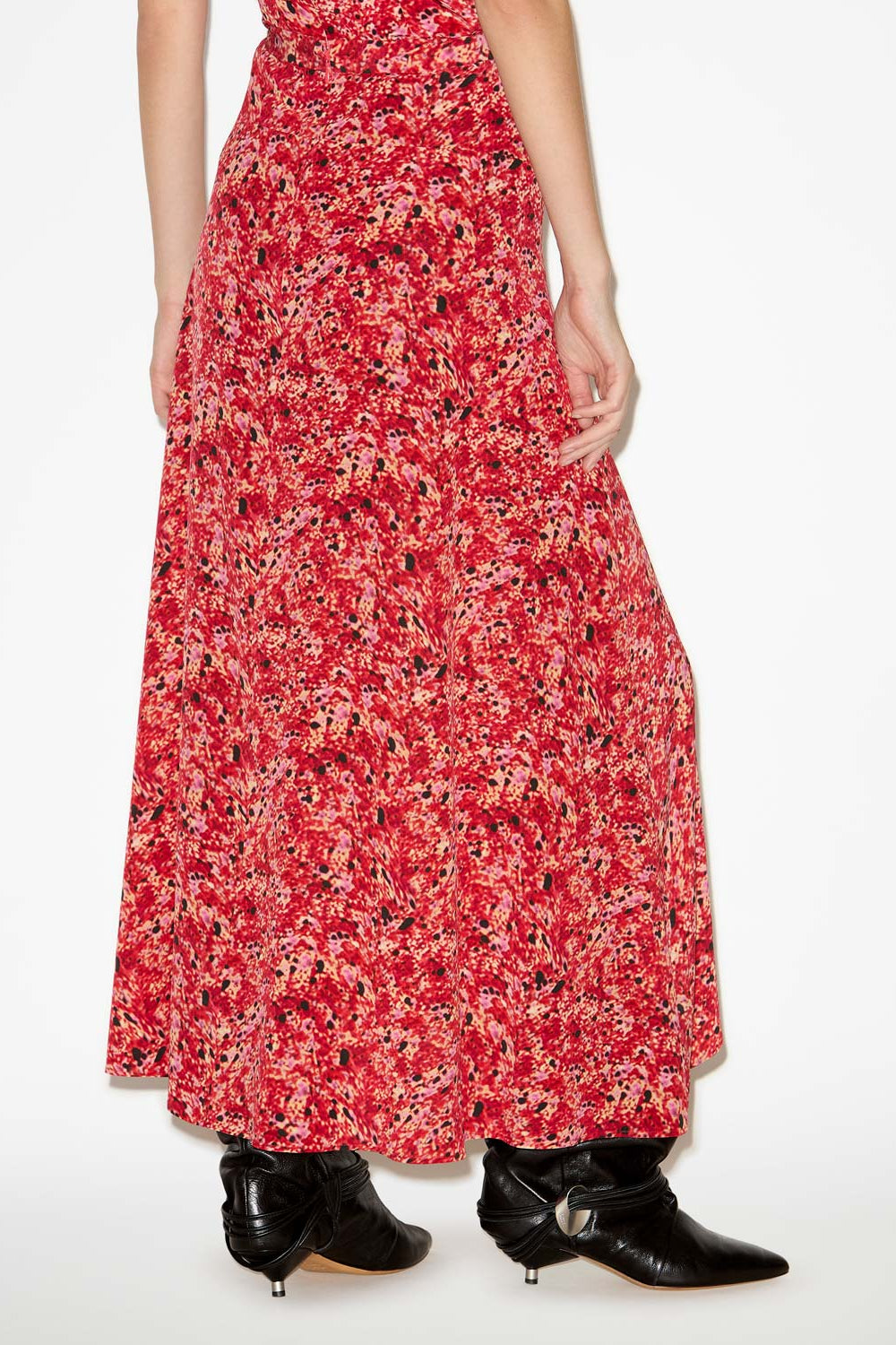 Sakura long printed silk skirt - Red - Woman - 5
