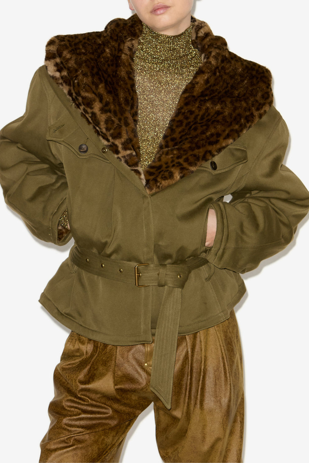 Jerika coat with a leopard print collar - Bronze - Woman - 4