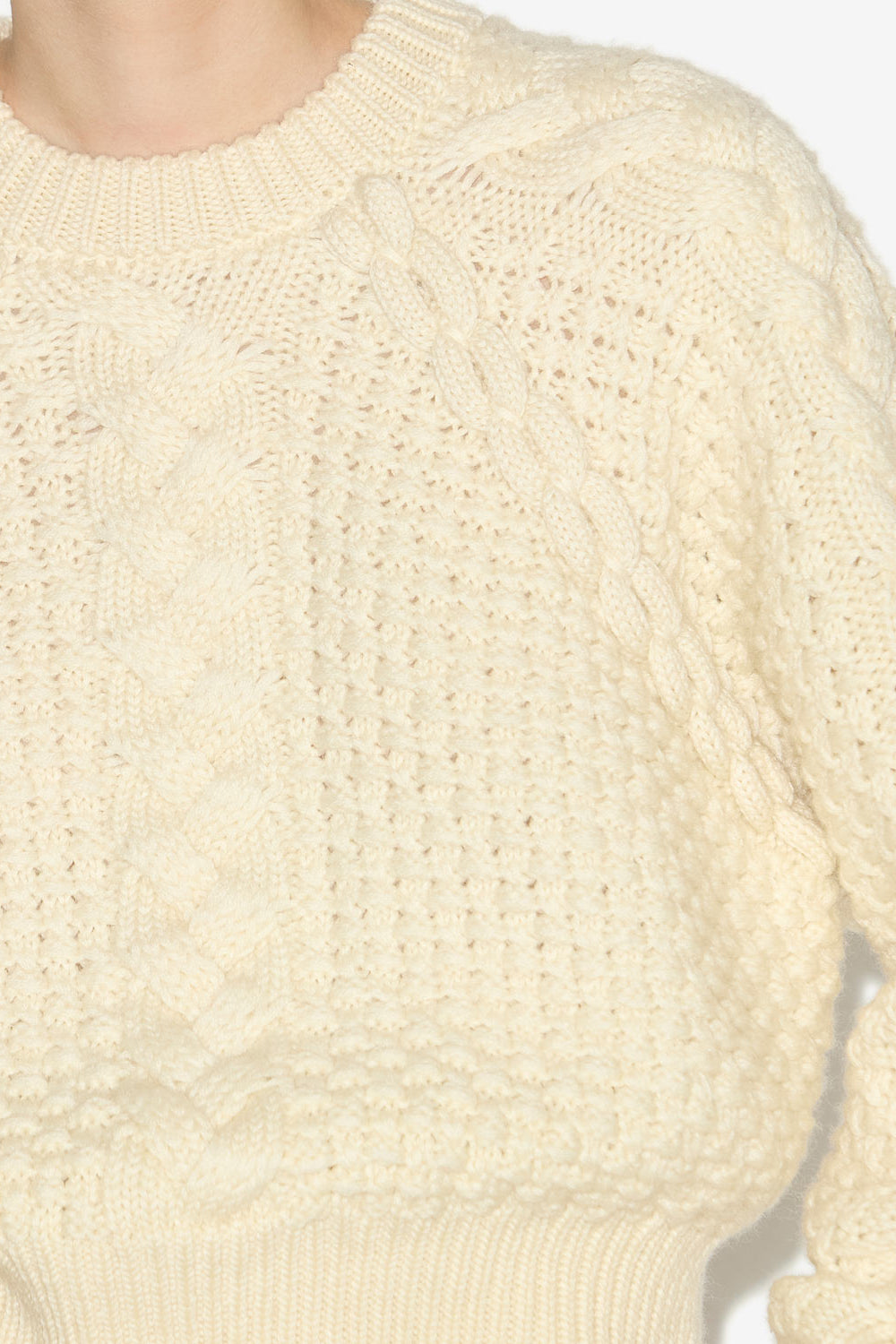 Obrero short cable knit sweater - Ecru - Woman - 3