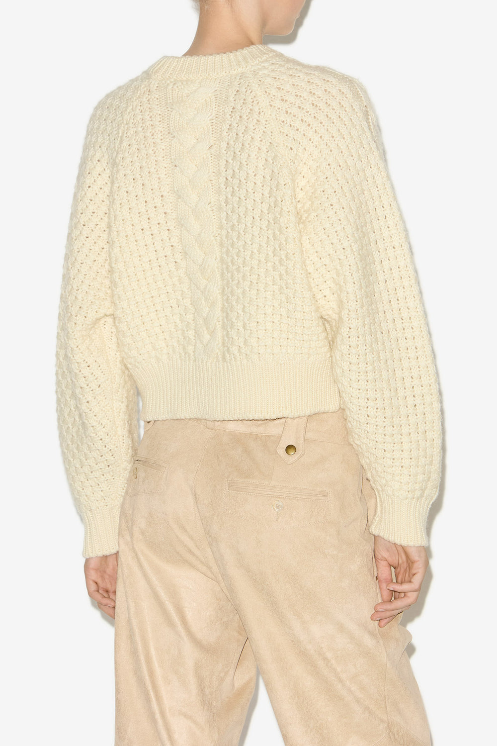 Obrero short cable knit sweater - Ecru - Woman - 5
