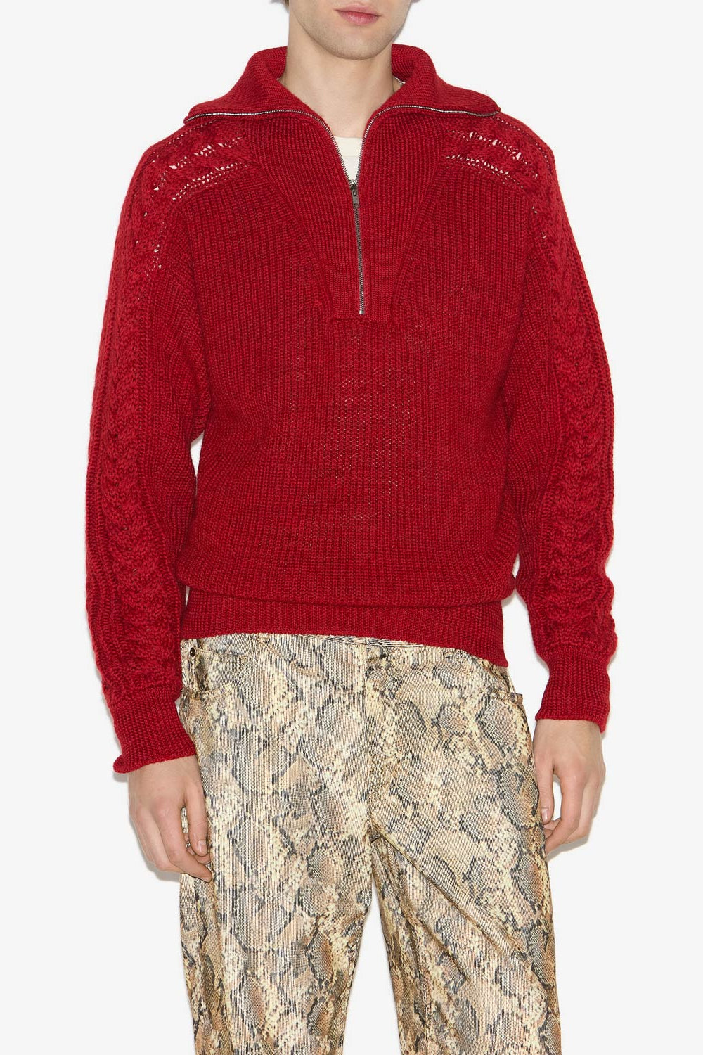 Jersey de canalé de lana y cuello alto lenz - Rojo - Man - 4