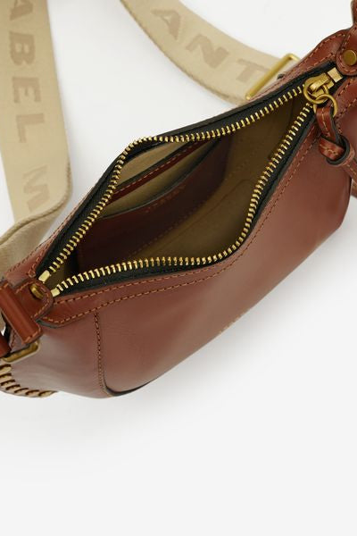 Mini moon leather shoulder baguette bag - Cognac - Woman - 5