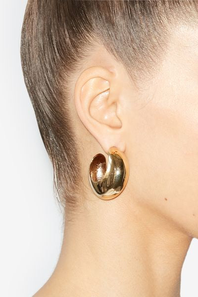 Shiny crescent domed hoop earrings - Gold - Woman - 3