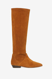 Flache stiefel sayla aus kalbs-veloursleder - Cognac - Woman