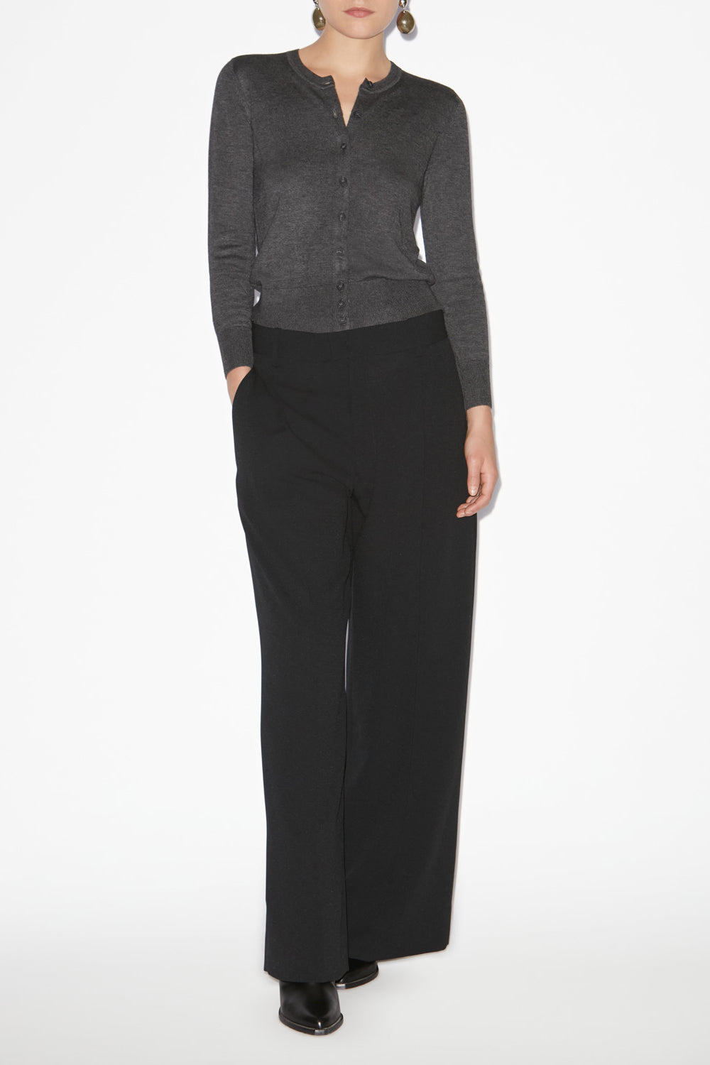 Kleo cardigan in fine plain-colored knit - Anthracite - Woman - 2