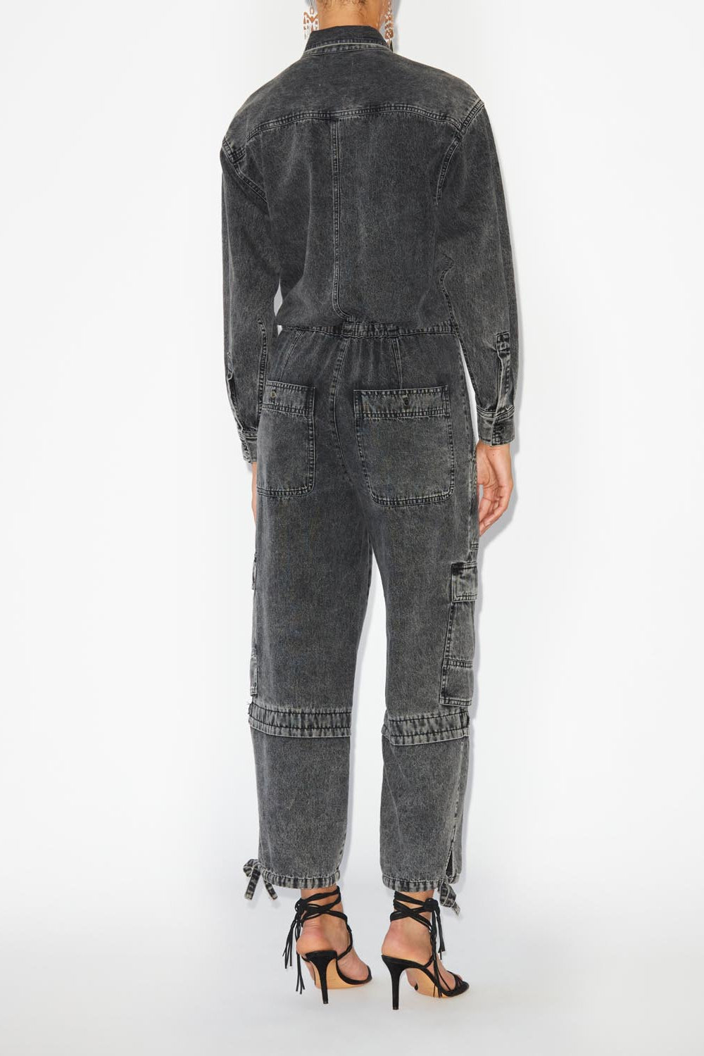 Idany cotton denim overall with long sleeves - Schwarz gewaschen - Woman - 5