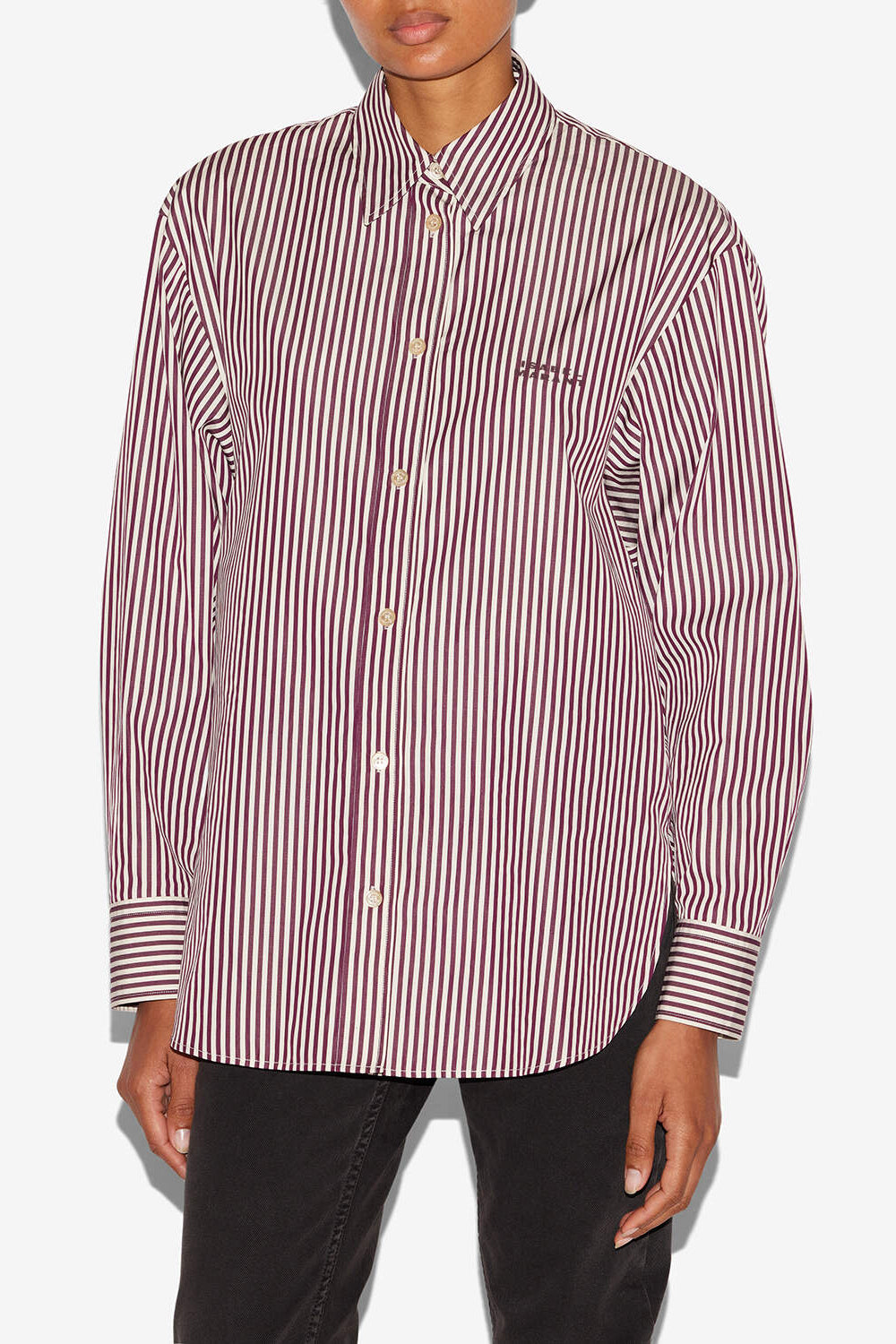 Fabriza striped silk blend shirt - Ecru-burgundy - Woman - 4