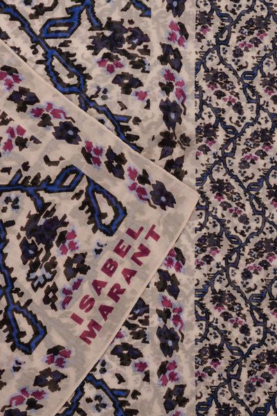 Printed cotton silk scarf luana - Ecru and blue - Woman - 2