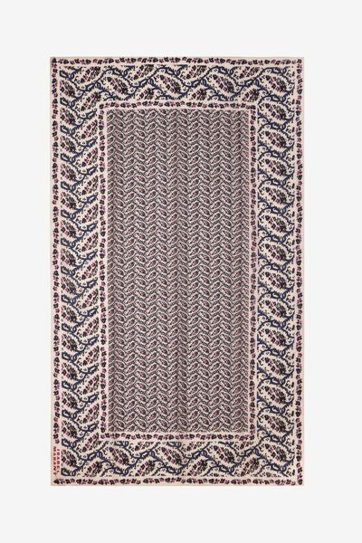 Printed cotton silk scarf luana - Ecru and blue - Woman - 1