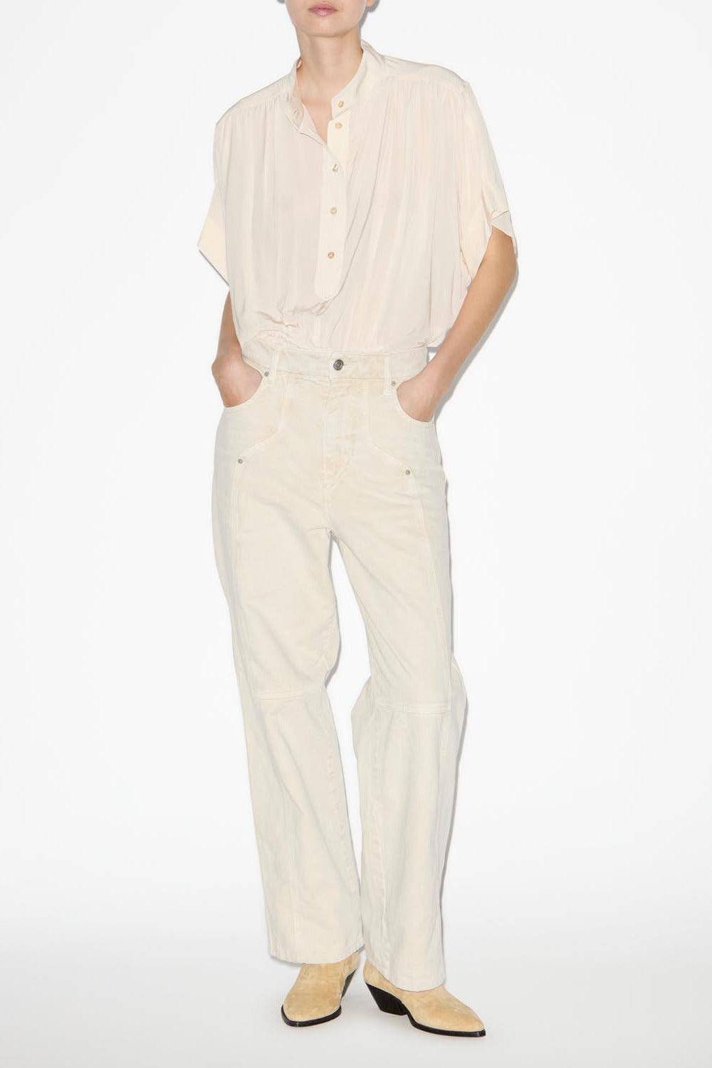 Azalea gathered officer collar top - Beige - Woman - 2