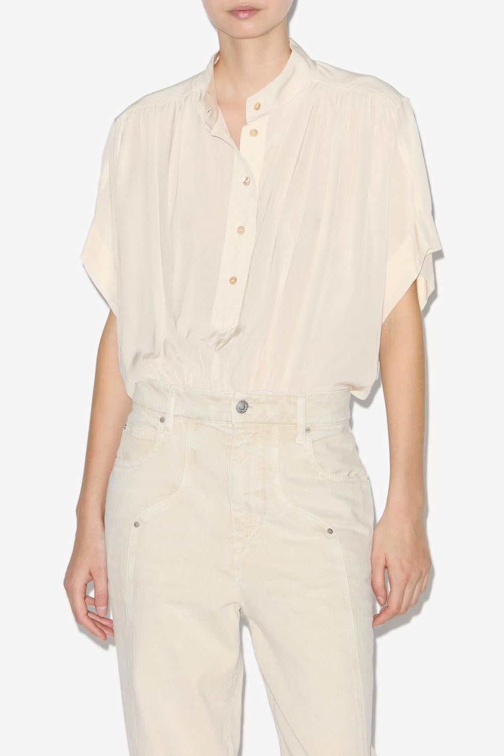 Azalea gathered officer collar top - Beige - Woman - 4