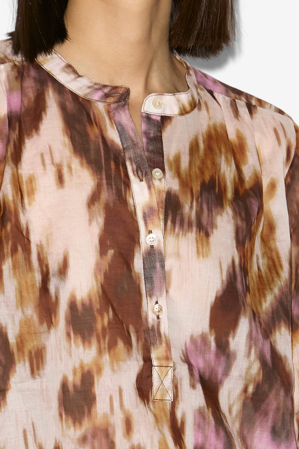 Maria printed cotton voile blouse - Ecru-ochre - Woman - 3