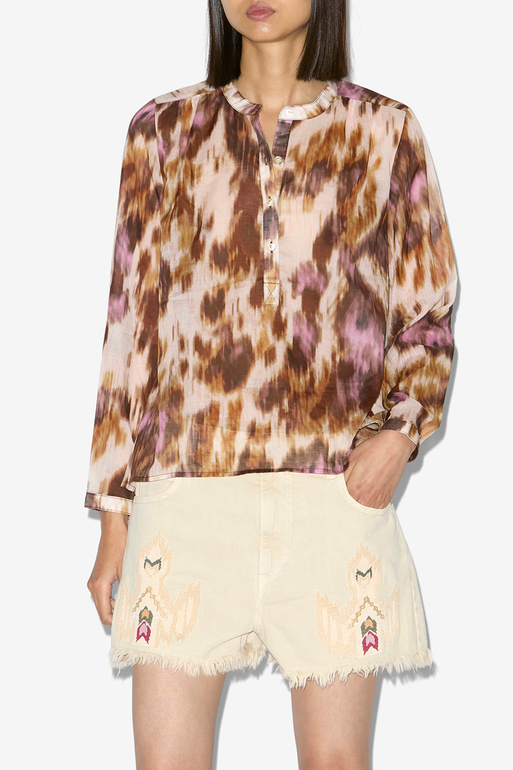 Maria printed cotton voile blouse - Ecru-ochre - Woman - 4