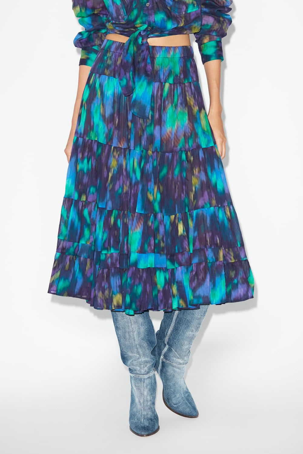 Elfa long printed skirt - Blue-green - Woman - 4