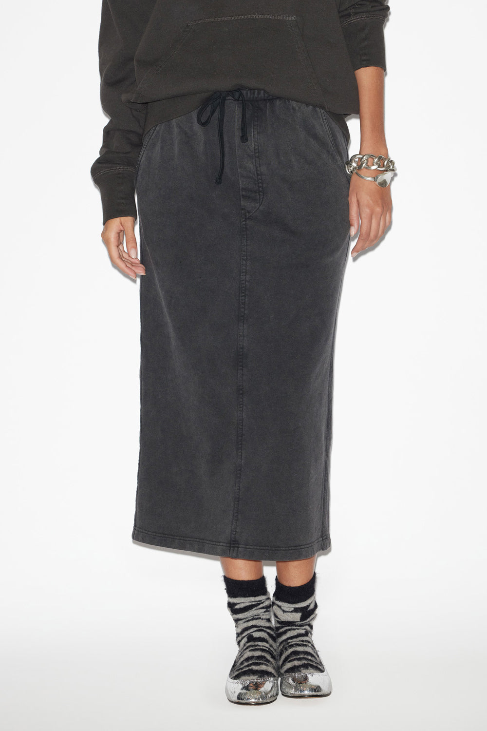 Noreen midi skirt in sweatpants style cotton - Black - Woman - 4