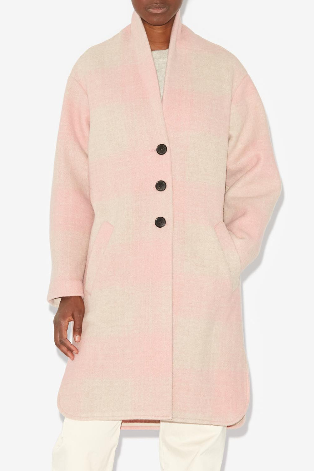 Gabriel wool checked coat - Light pink - Woman - 4