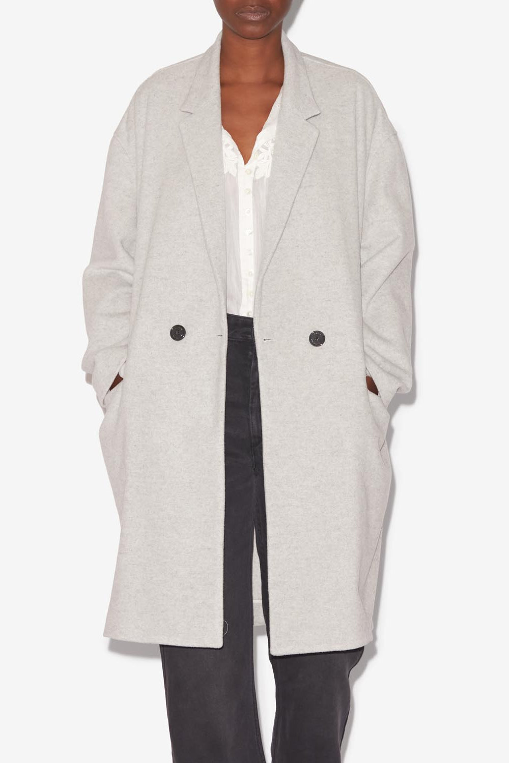 Efegozi oversized wool coat - Light gray - Woman - 4