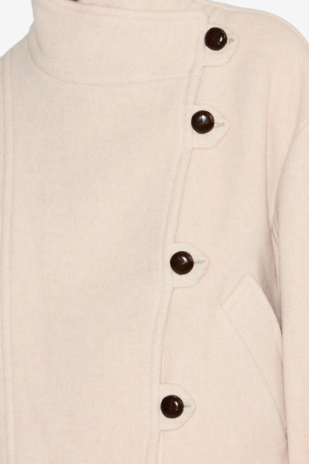 Manteau court hanis en laine mélangée - Écru - Woman - 3