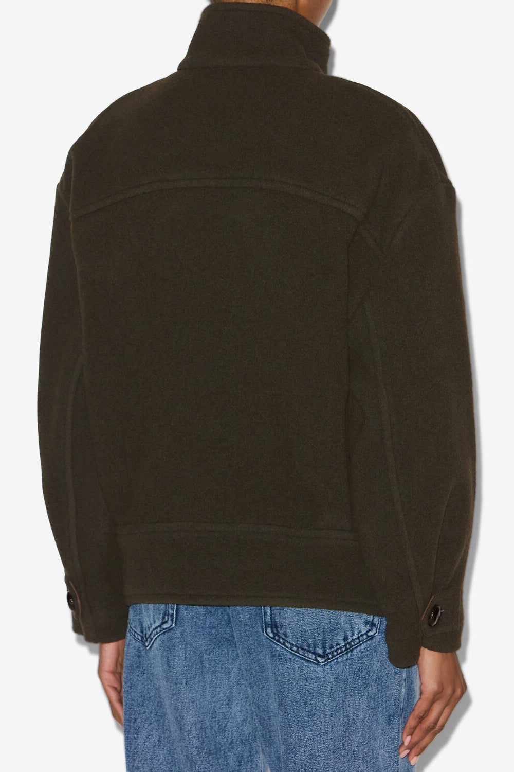 Manteau court hanis en laine mélangée - Foncé kaki - Woman - 5