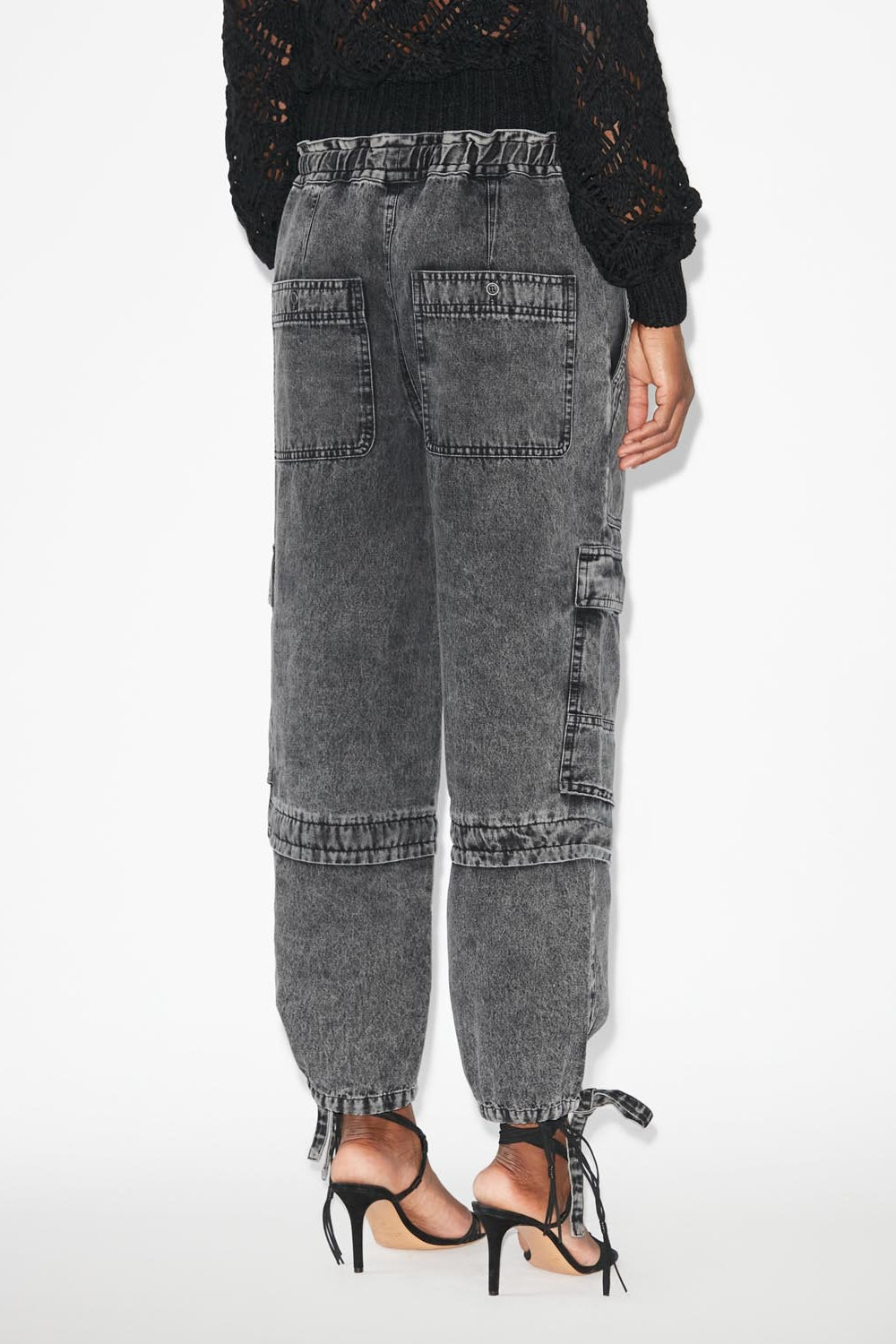 Denim pants with cargo pockets - Schwarz gewaschen - Woman - 5