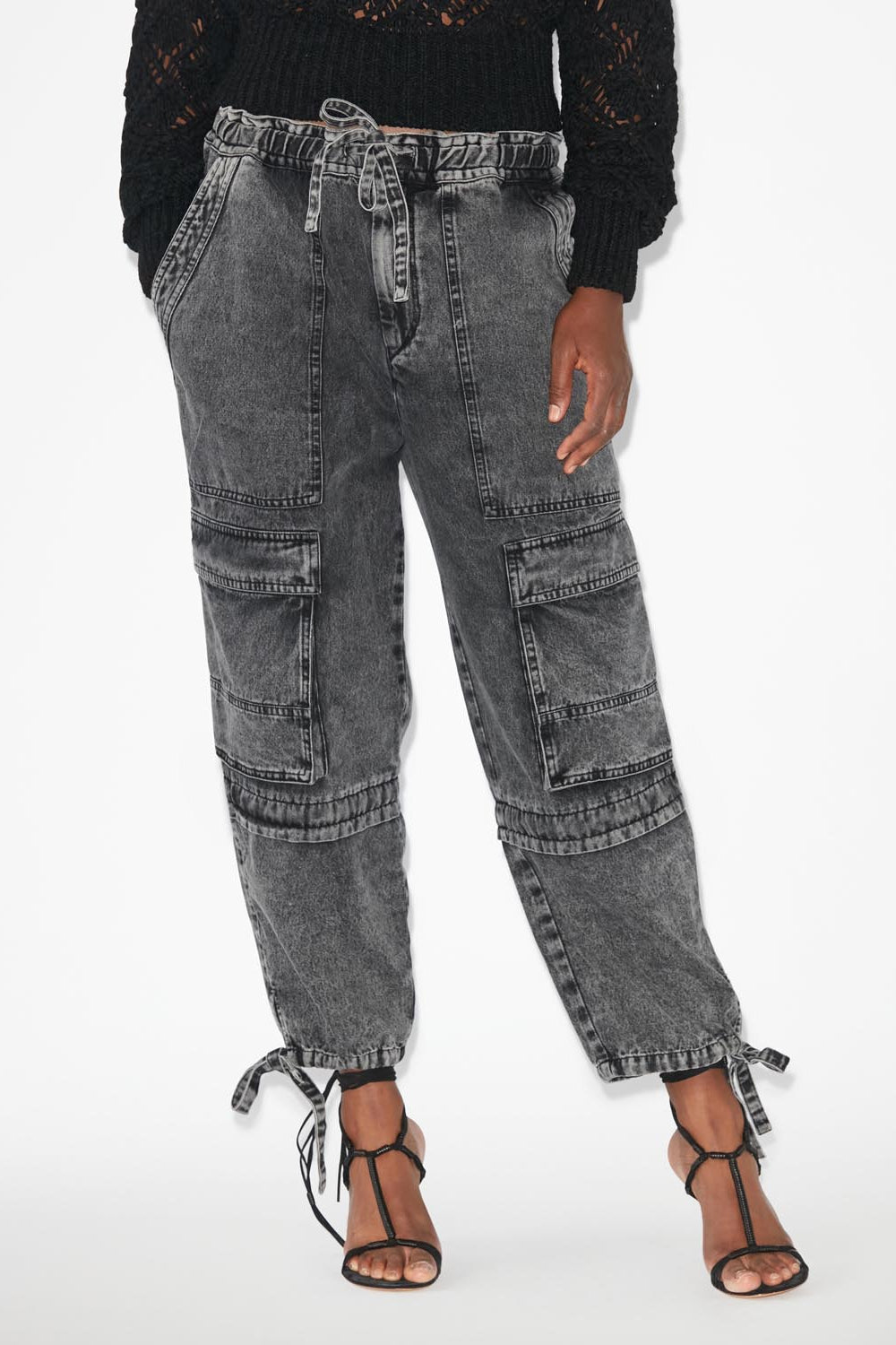 Denim pants with cargo pockets - Schwarz gewaschen - Woman - 4