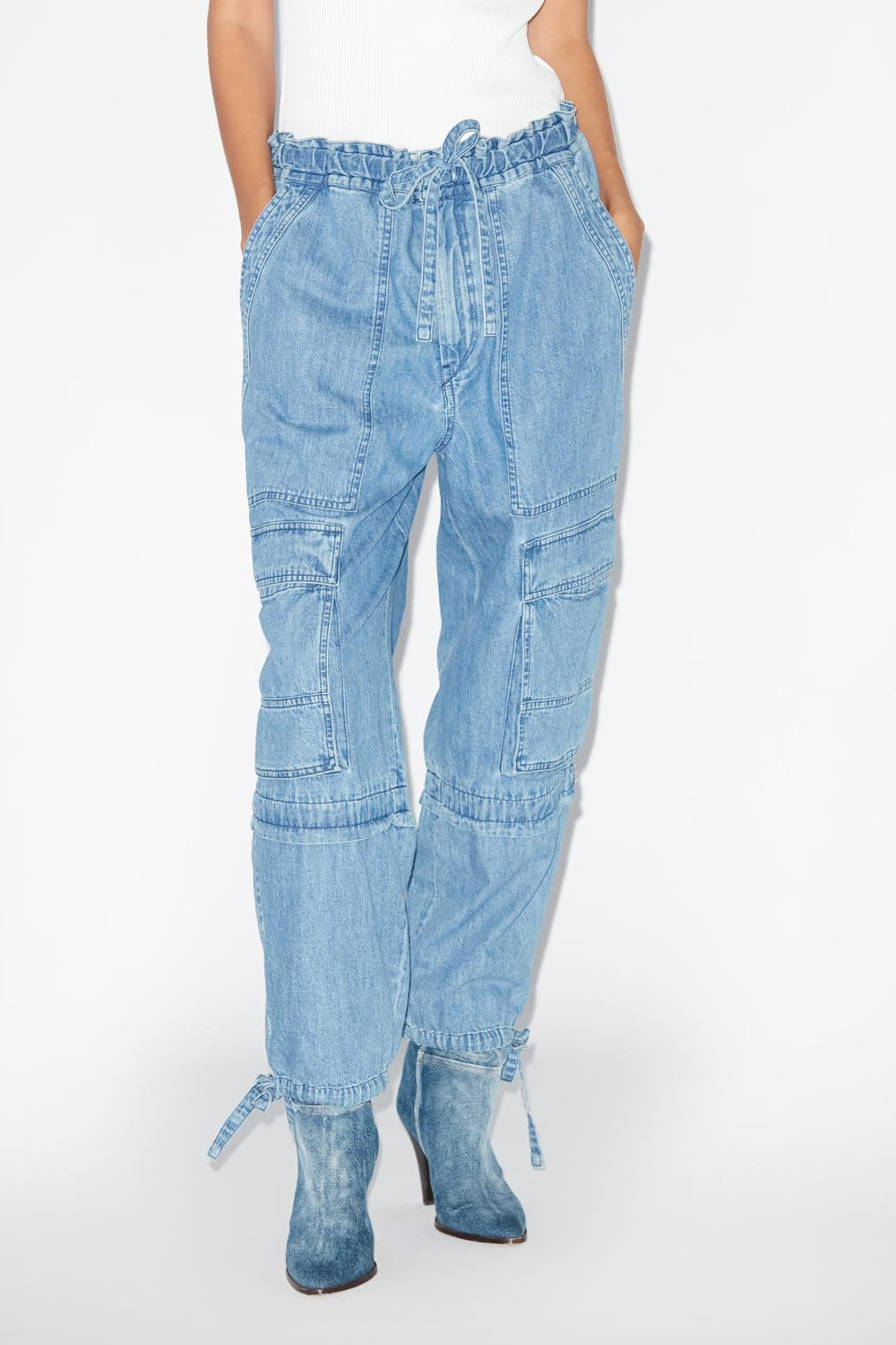 Denim pants with cargo pockets - 파란색 - Woman - 4