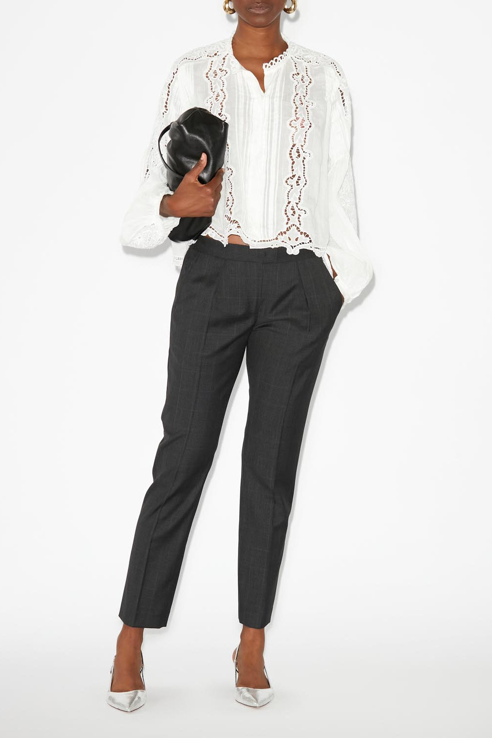 Checked wool straight-leg pants nolena - Anthracite - Woman - 2