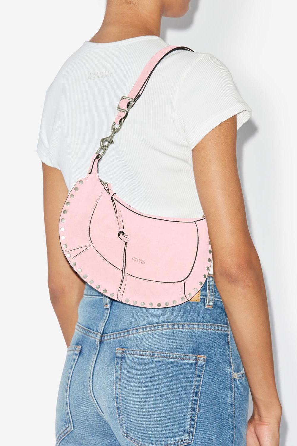 Oskan moon shoulder bag in suede leather - Light pink - Woman - 2