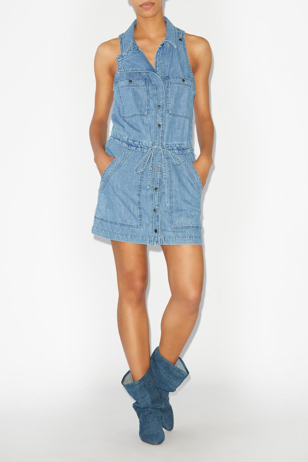 Sleveless short dress in denim ines - 파란색 - Woman - 2