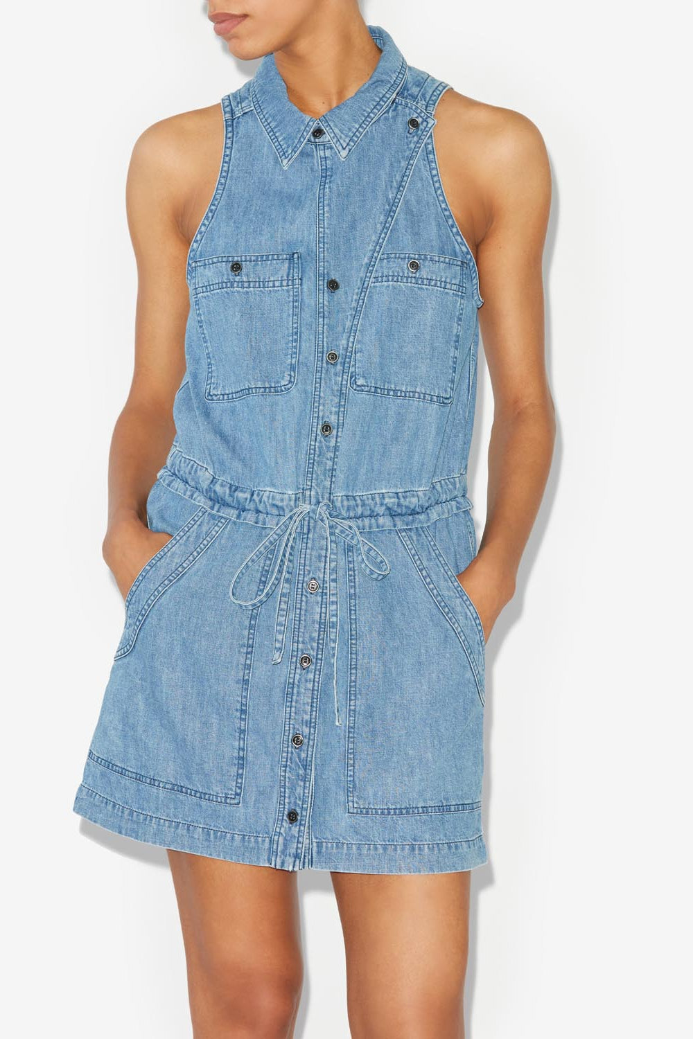 Sleveless short dress in denim ines - 파란색 - Woman - 4