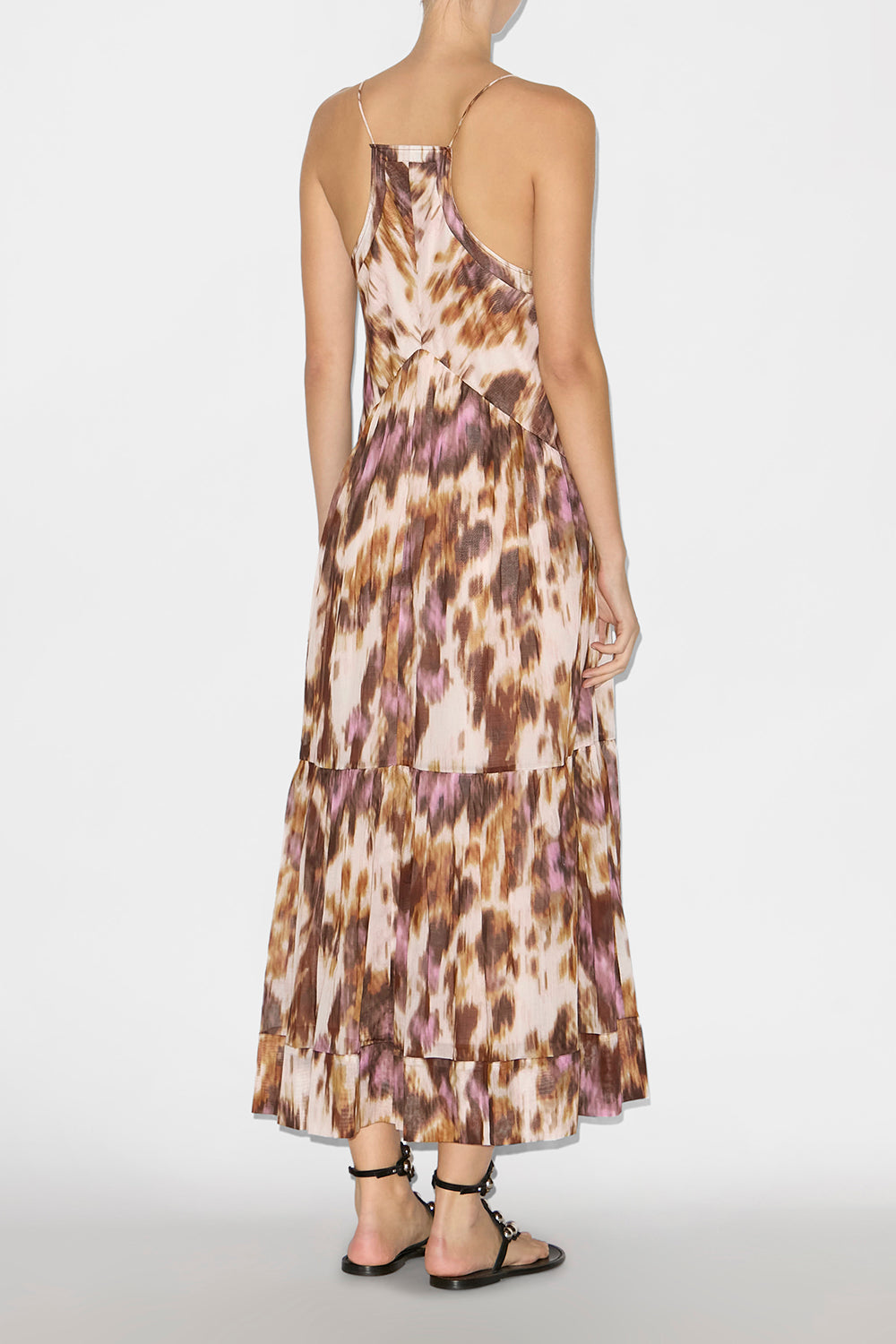 Sabba long strappy watercolor print dress - Ecru-ochre - Woman - 4