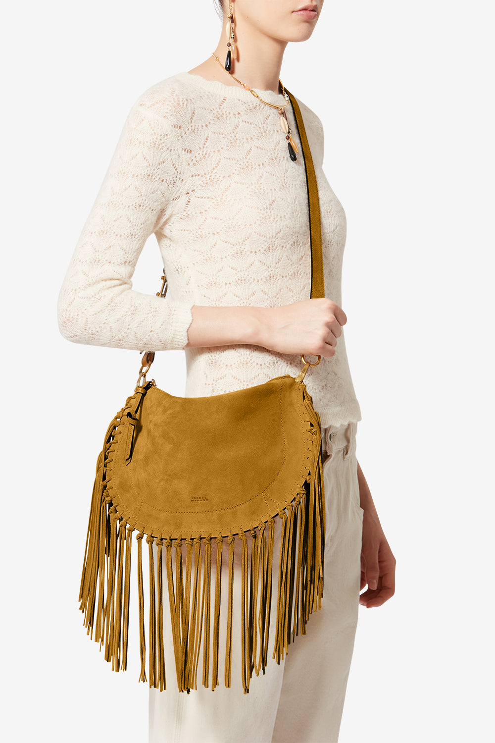 Oskan hobo zip fringed suede calfskin leather handbag - Saffron - Woman - 2
