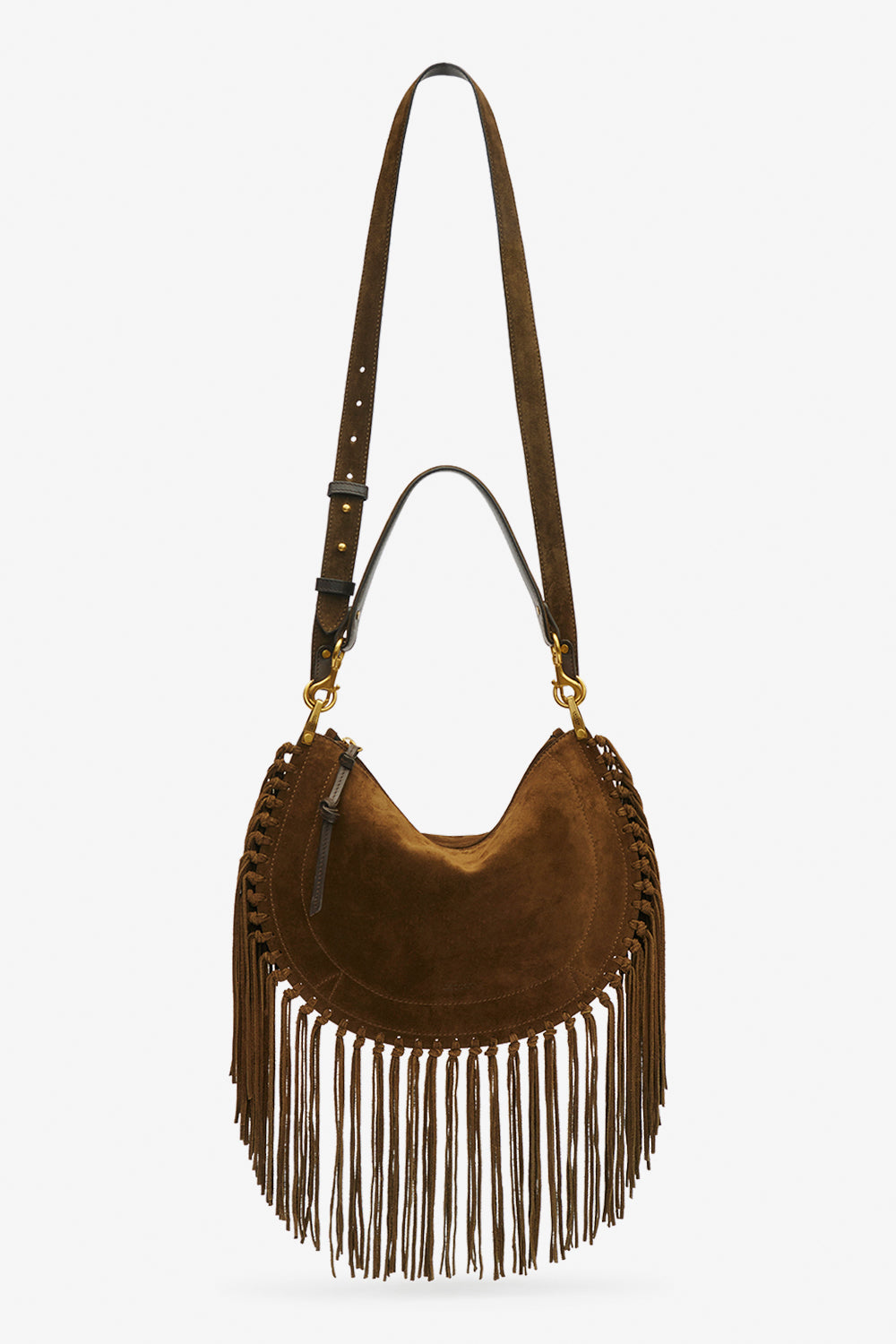 Oskan hobo zip fringed suede calfskin leather handbag - Bronze - Woman - 6