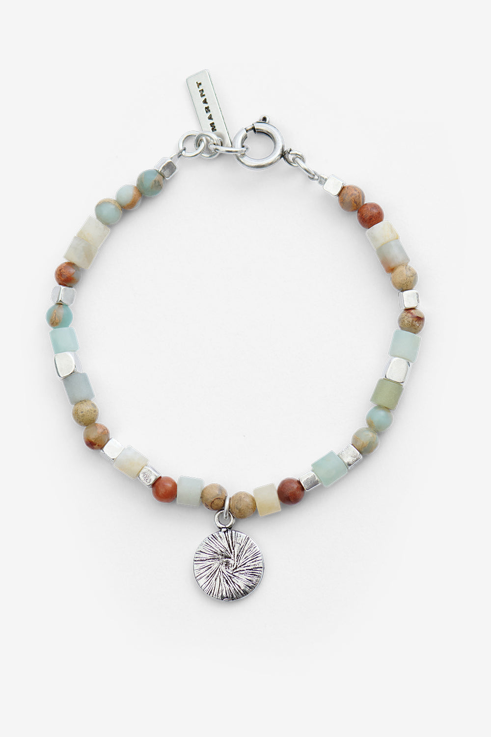 Pierce natural stone bracelet - Pastel green-silver - Man - 1