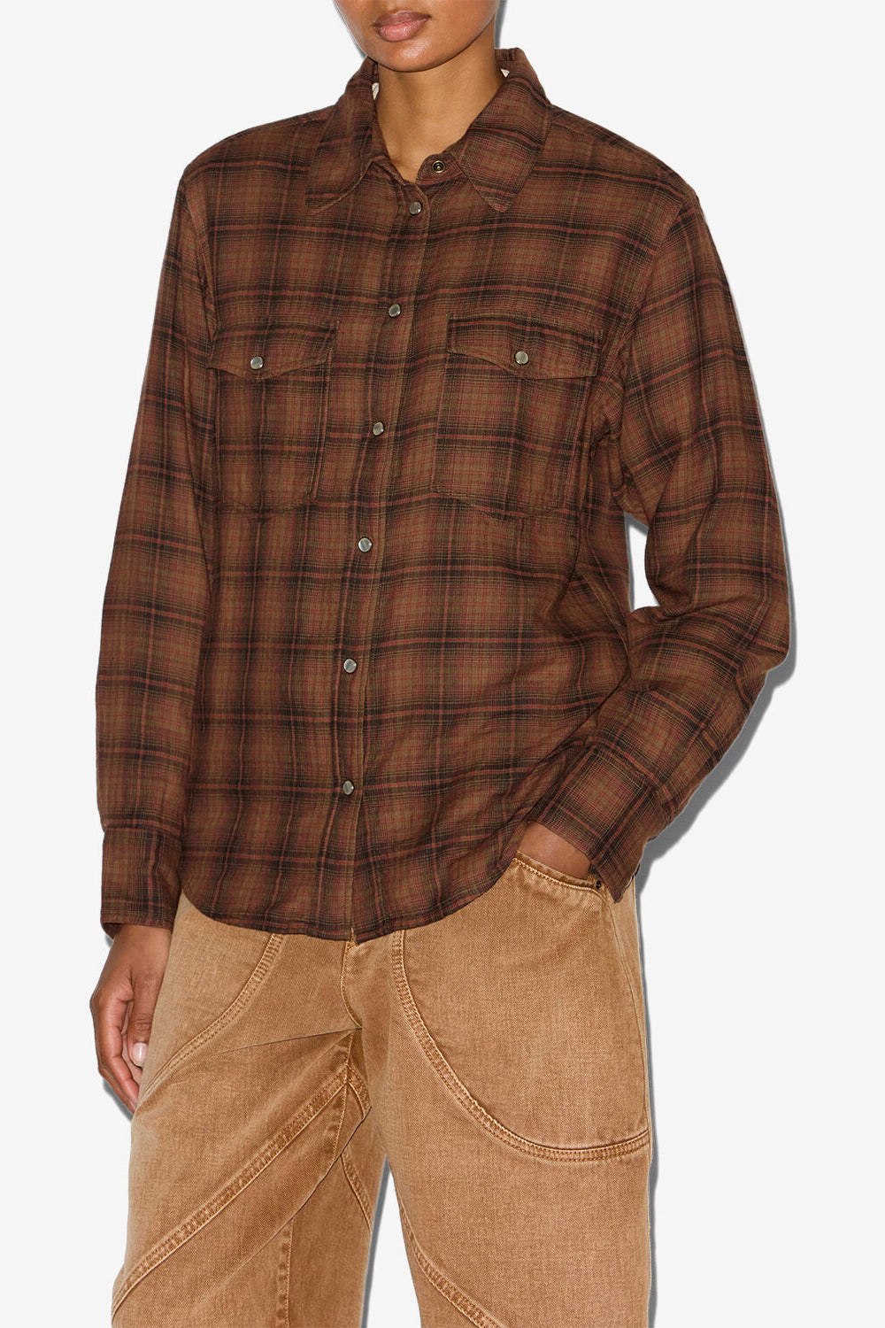 Yalisa checkered cotton shirt - Dark bronze - Woman - 4