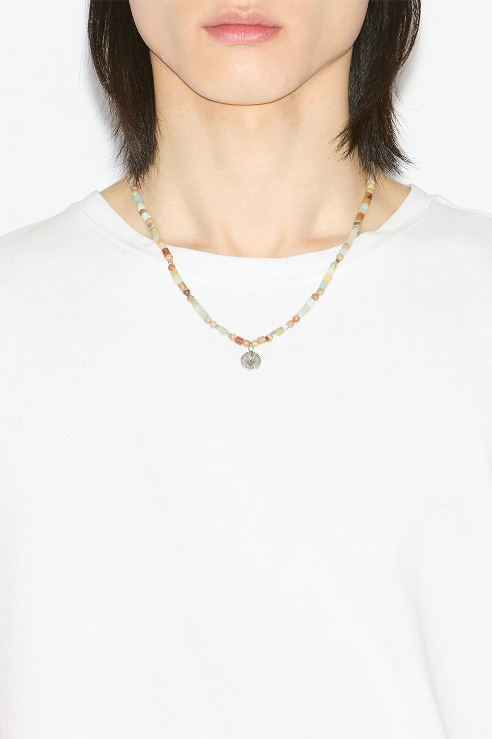 Pierce natural bead necklace - Pastel green-silver - Man - 2