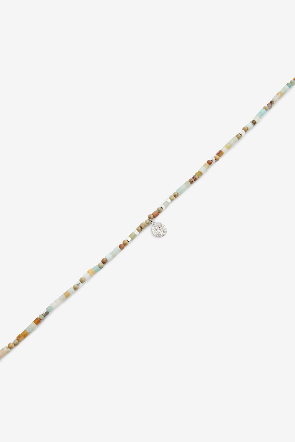 Pierce natural bead necklace - Pastel green-silver - Man - 3