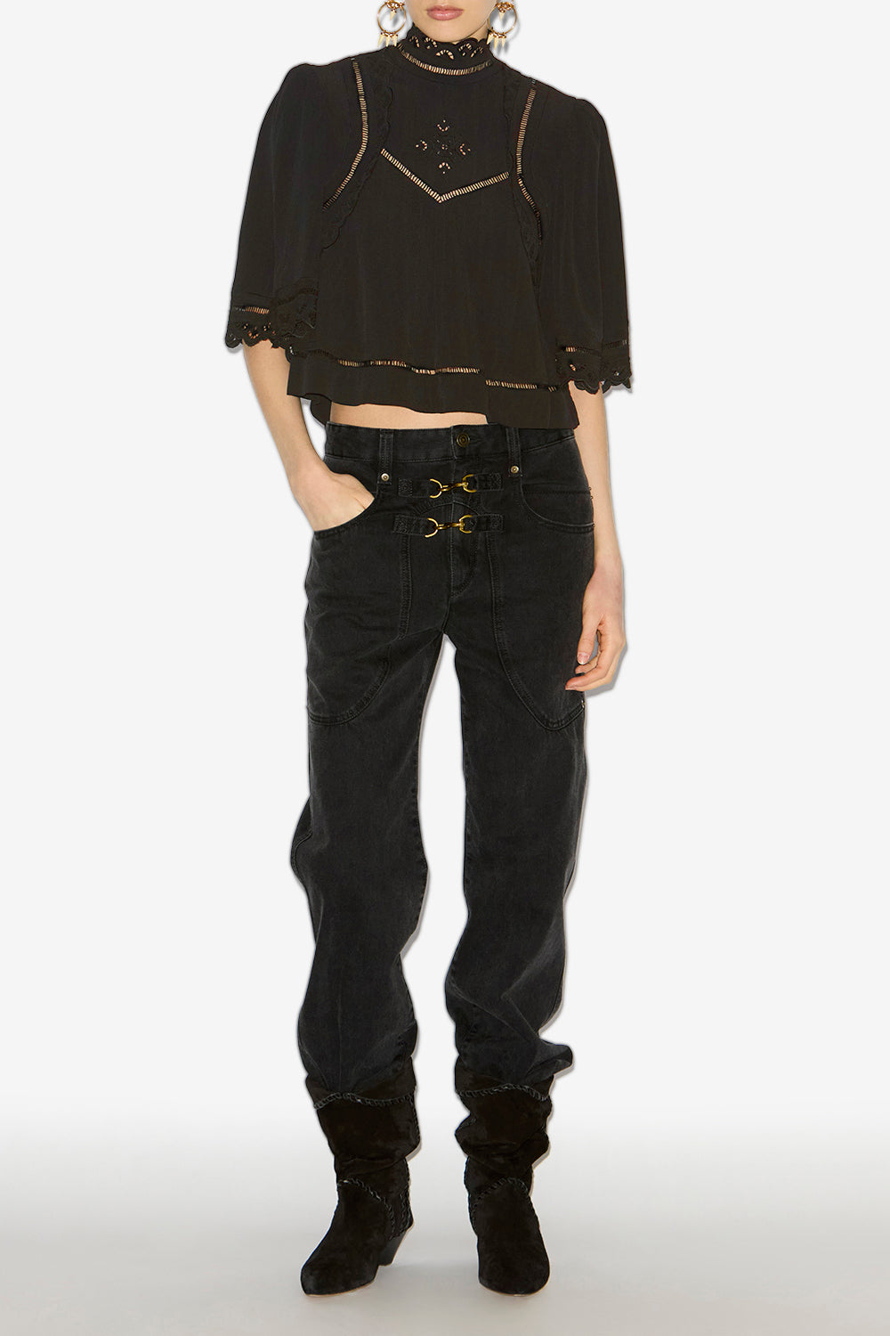 Frany english embroidery top - Black - Woman - 2