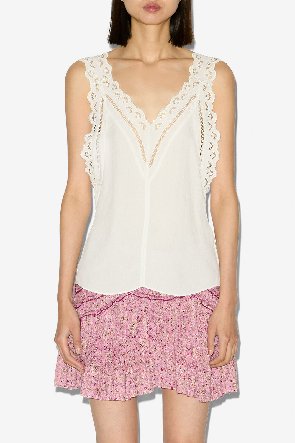 Top fradela con bordado inglés - Blanco - Woman - 4