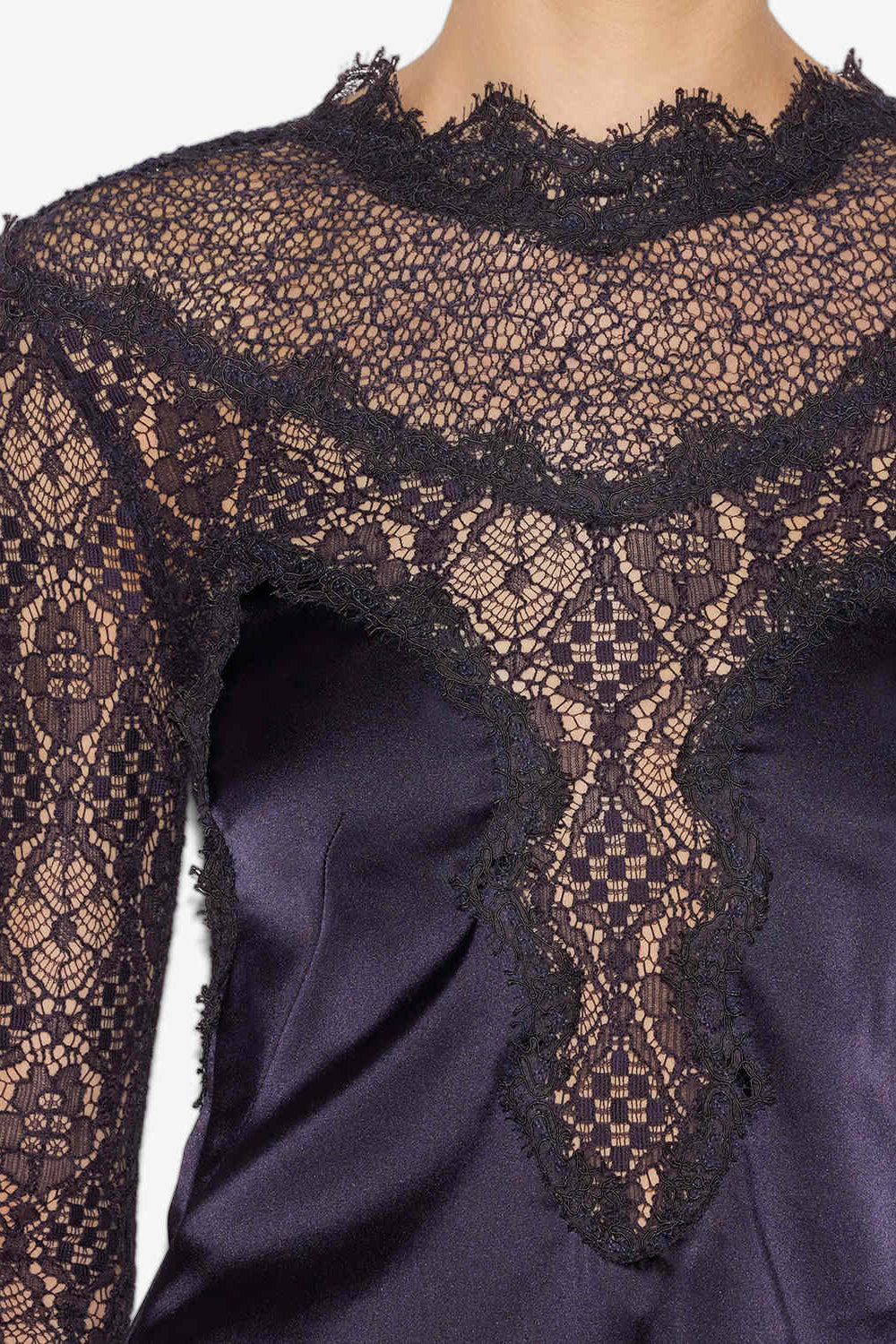 Diem satin and lace top - Black - Woman - 3