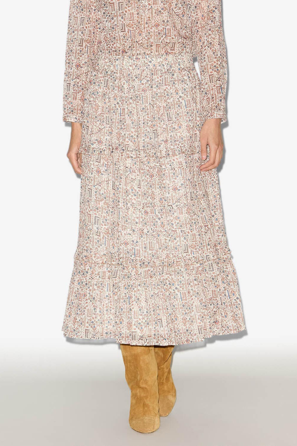 Diya long printed lightweight cotton skirt - Ecru - Woman - 3