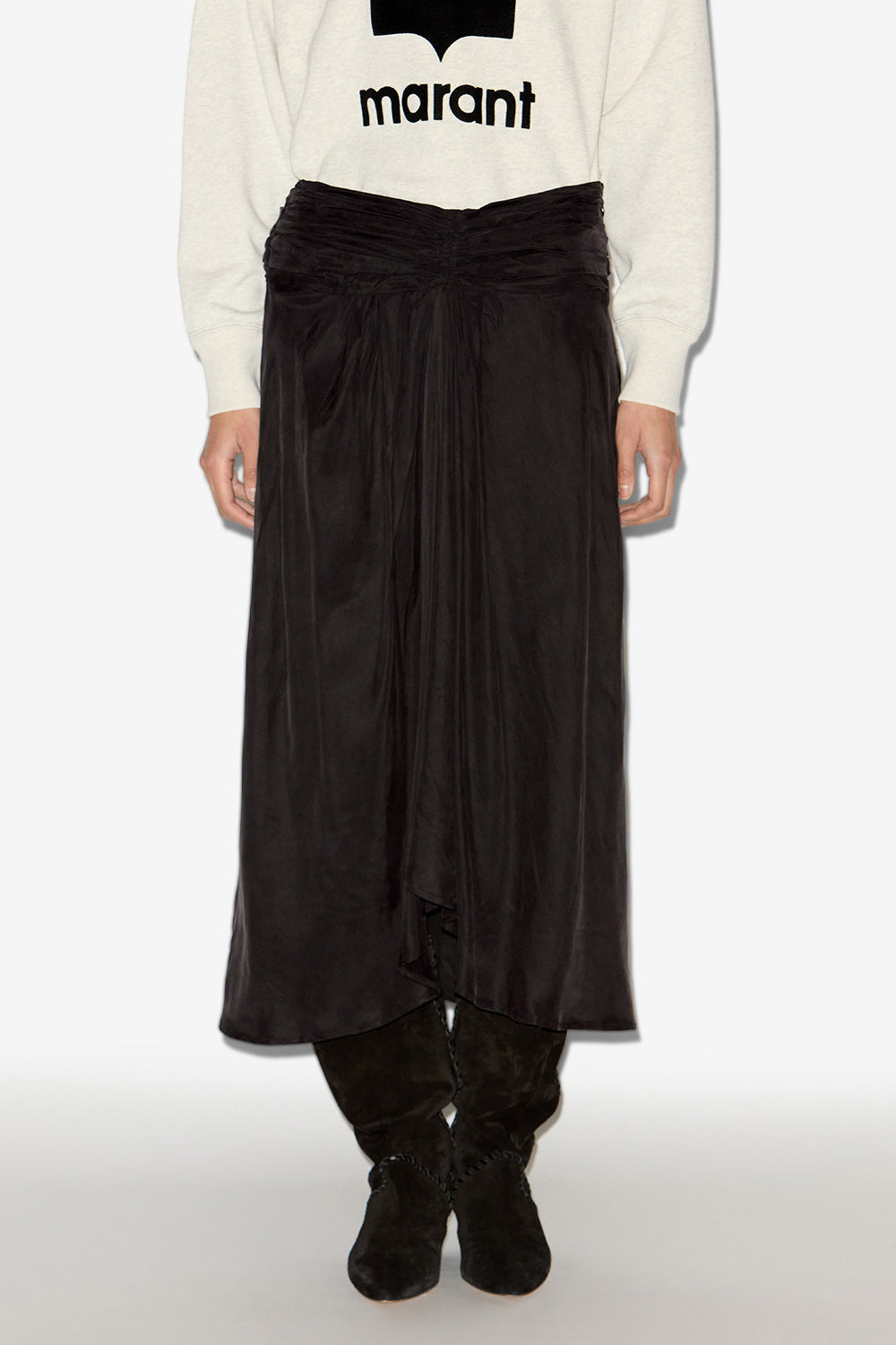 Jupe midi zoan en satin froncé - Noir délavé - Woman - 3