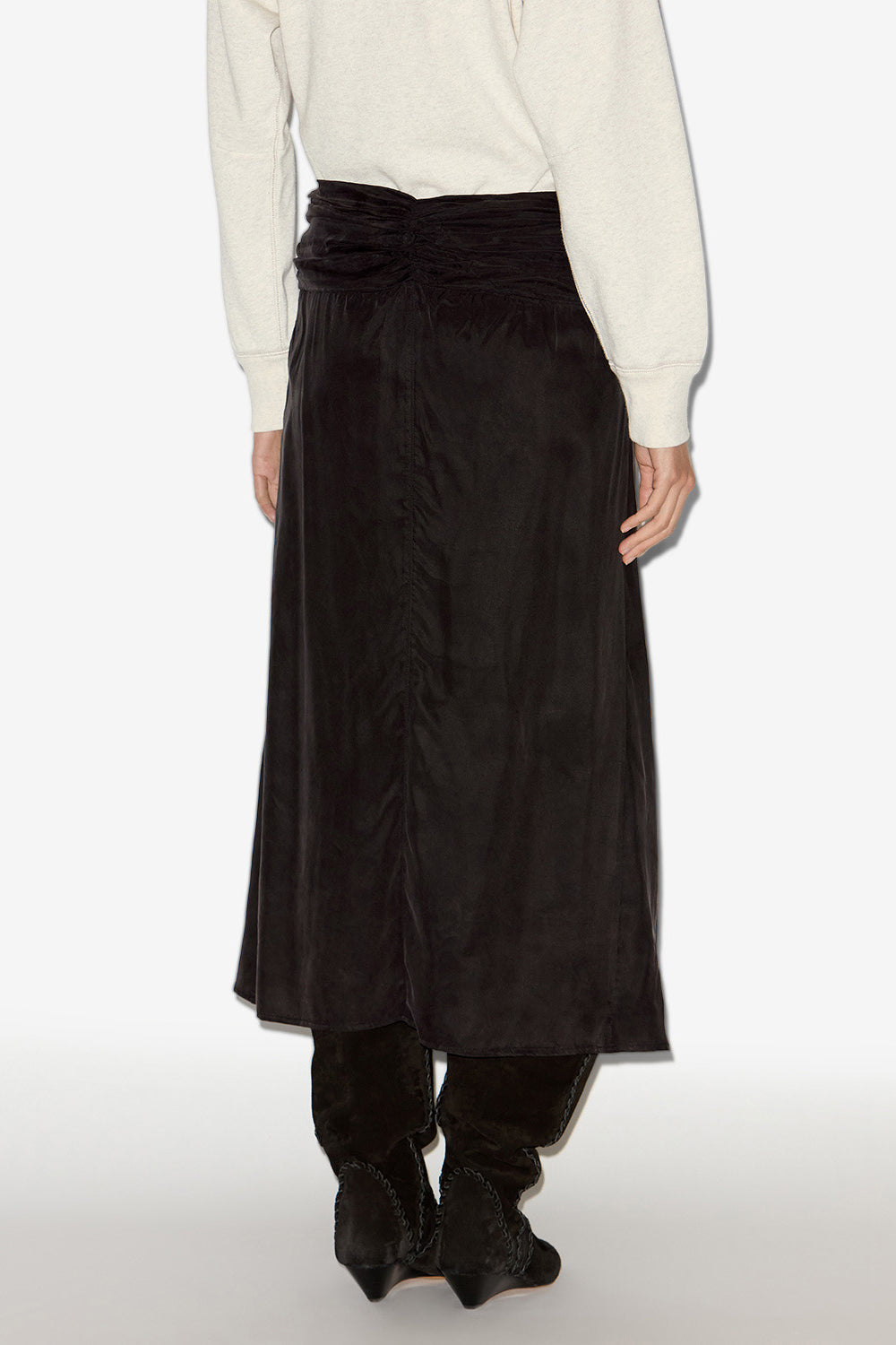 Jupe midi zoan en satin froncé - Noir délavé - Woman - 4