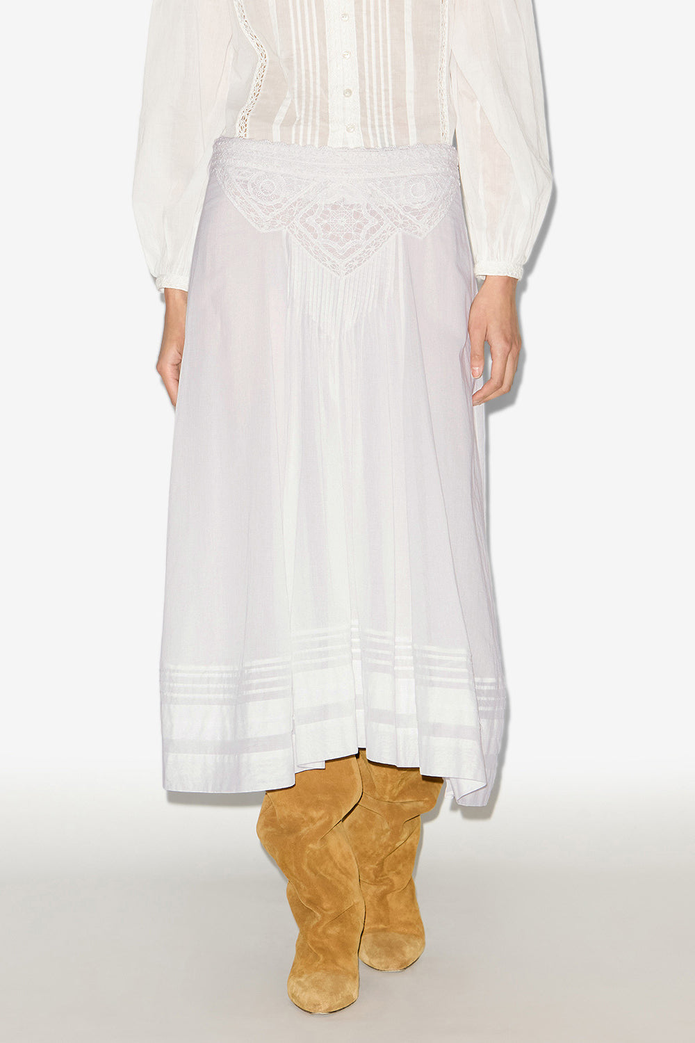 Garliana long cotton and lace skirt - White - Woman - 3