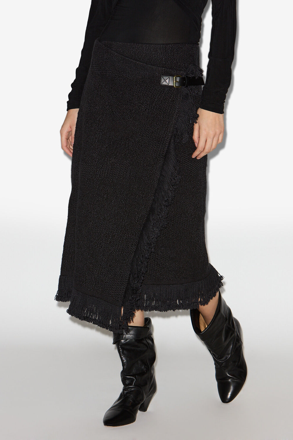 Galla cotton and linen wrap skirt - Black - Woman - 4