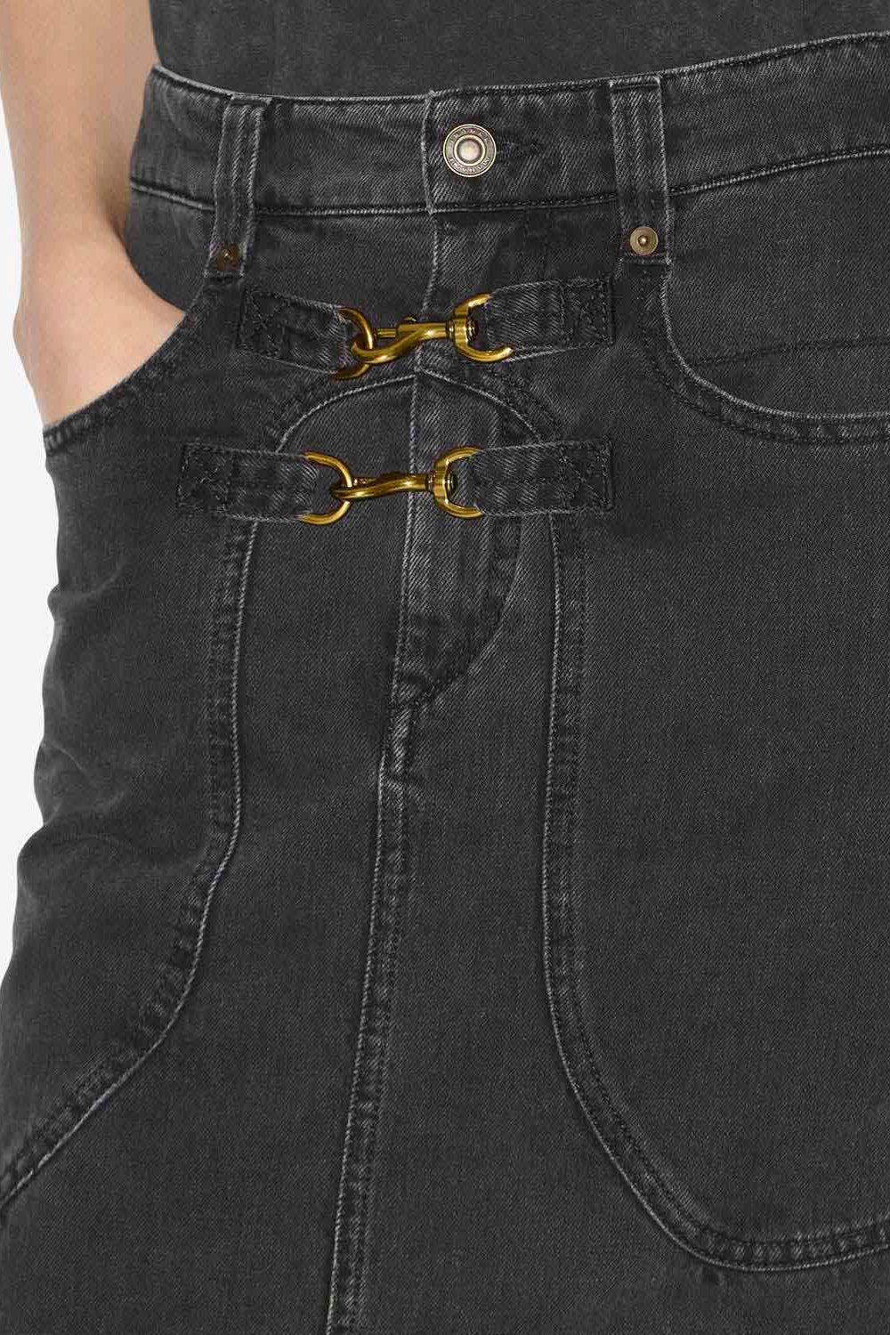 Jupe pavina en denim à mousquetons - Noir délavé - Woman - 3